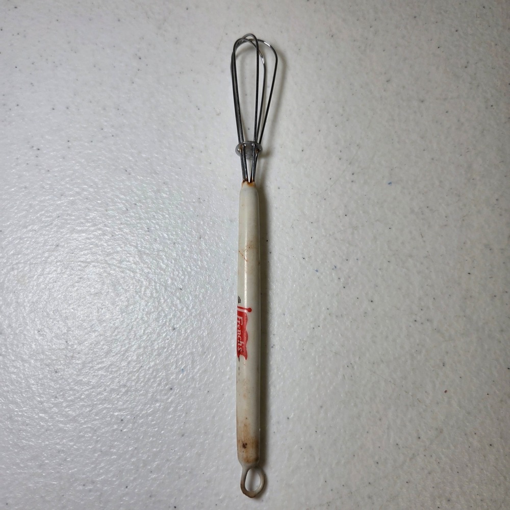 VTG Frenchs Mustard Advertising Tiny Whisk White Red Logo 7 Inch Kitchen Tool